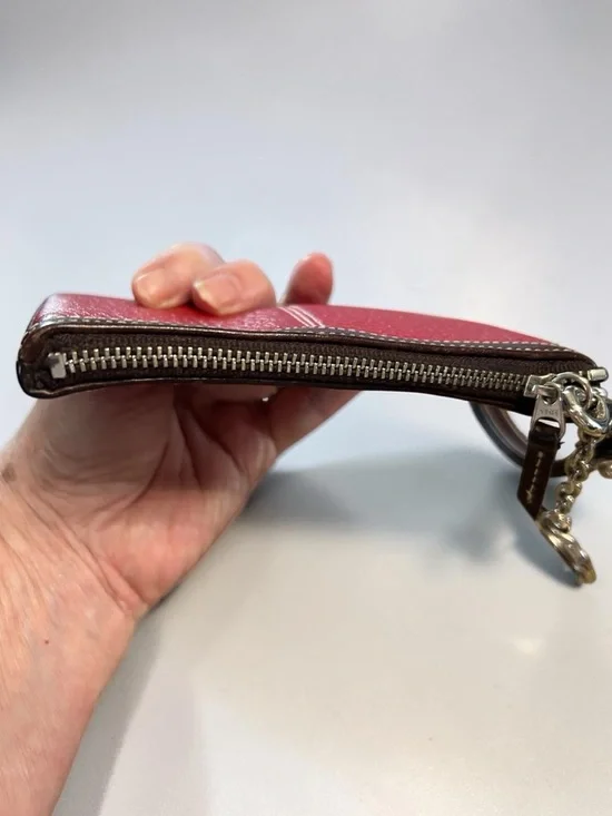 Dooney & Bourke Red Leather Wristlet Key & Card Holder - Picture 2 of 5